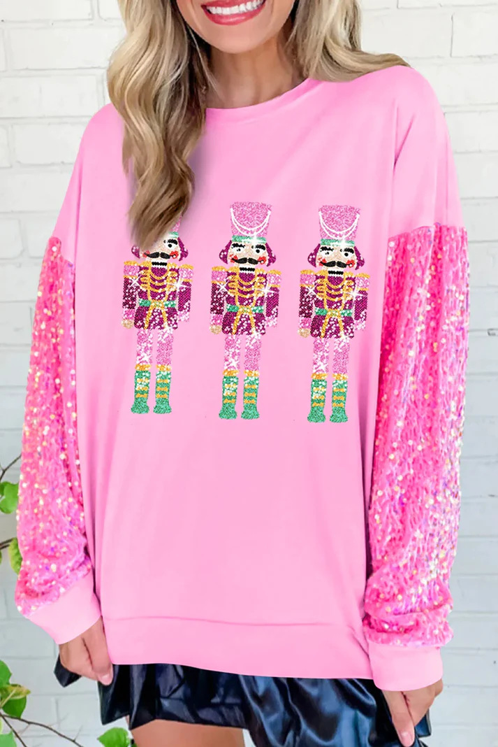 Women Clothing Sweet Sequ Sleeve Top Christmas Long Sleeved Sweatshirt Women
