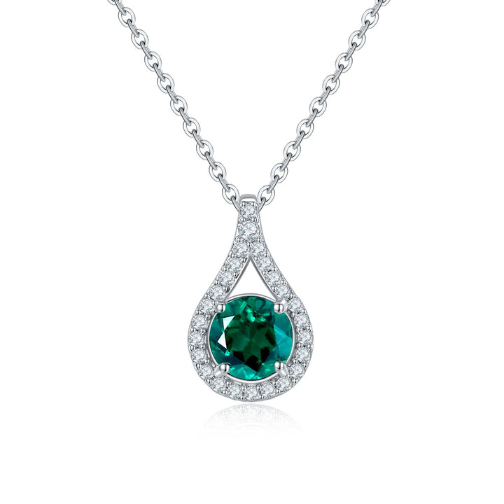 S925 Sterling Silver Teardrop Halo Necklace, 1ct Moissanite & Lab-Grown Ruby&Emerald, Platinum Plated Pendant With GRA Certificate Gift Box