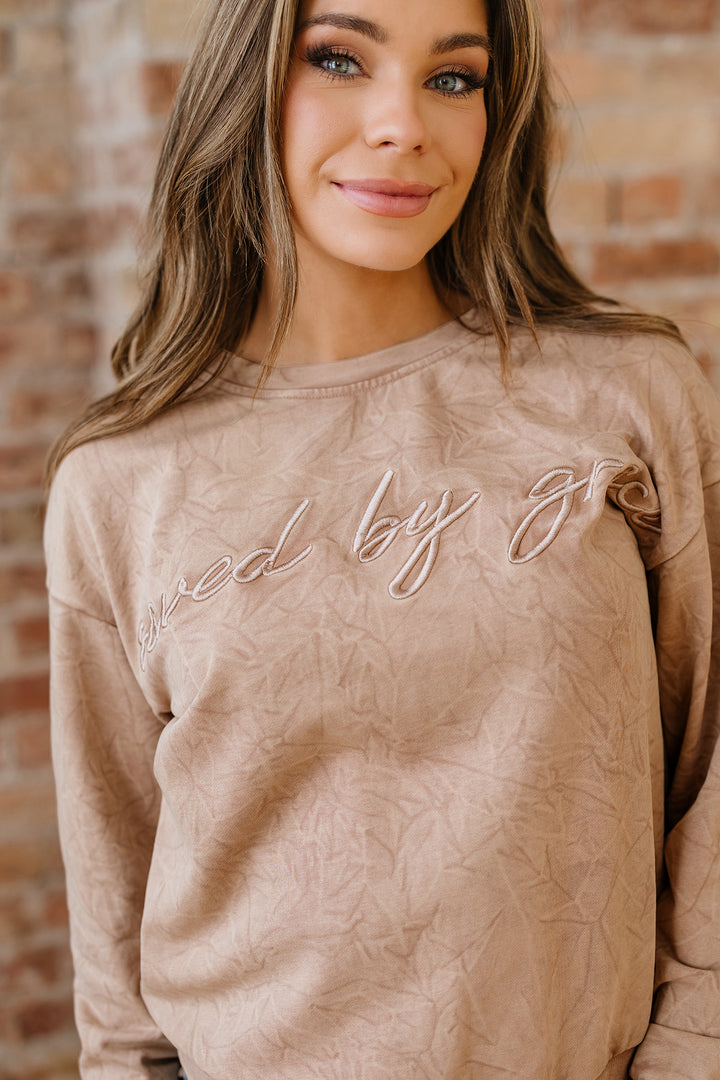 DUNE saved by grace Letter Embroidery Mineral Wash Loose Sweatshirt