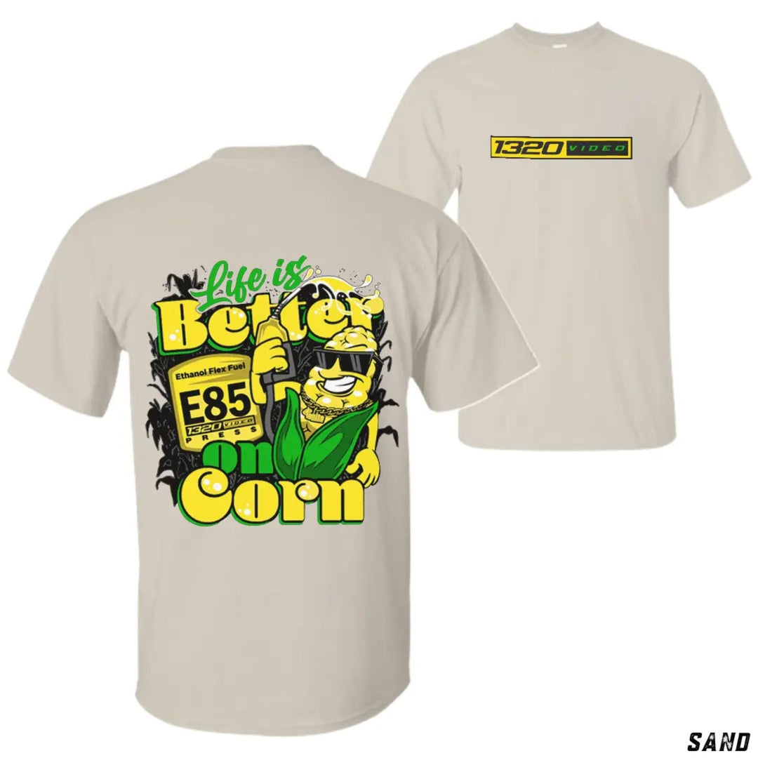 1320 Video "Corn Fuel" T-Shirt - Fun E85 Ethanol Graphic Tee, Street Racing Apparel