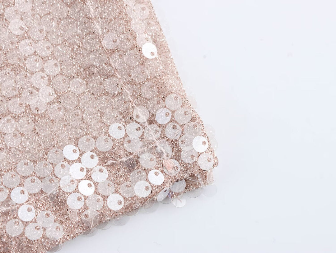Women French Sequin Pleated Halter Dress