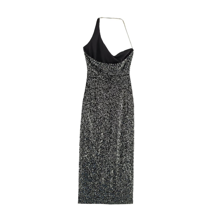 Sexy Women One Shoulder Slit Thigh Sequ Formal Wear Dress