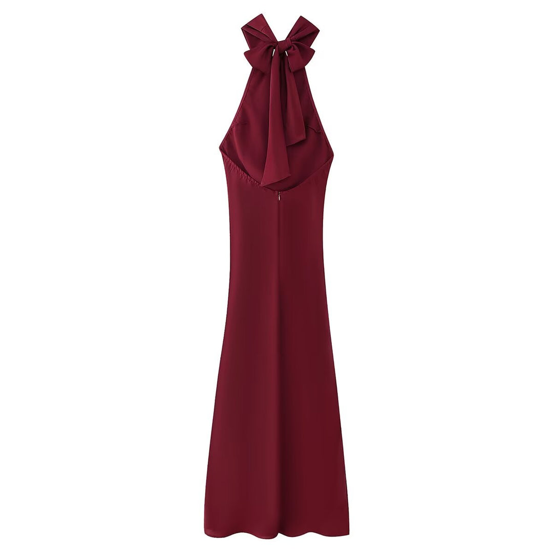 Two Color Hanging Collar Sleeveless Maxi Dress Spring