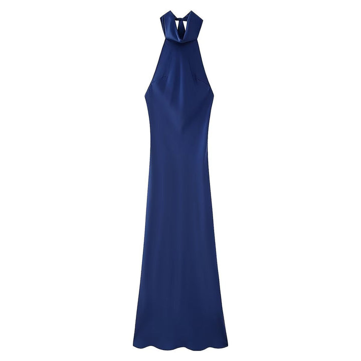 Two Color Hanging Collar Sleeveless Maxi Dress Spring