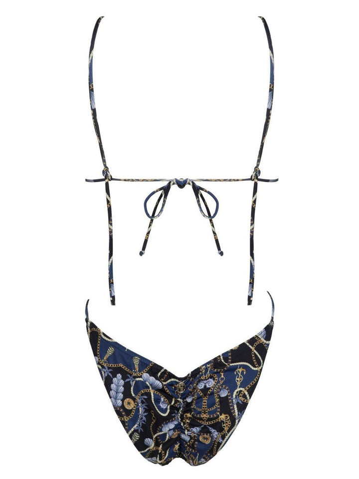 Sexy Deep V Plunge One Piece Swimsuit Women Summer Sexy Printed Lace up Backless Swimsuit