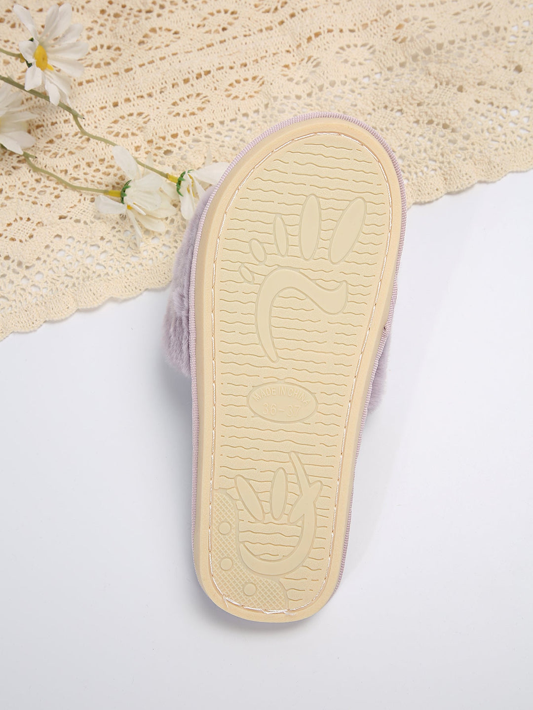 Fluffy Slippers Heart-Shaped Flat Slippers Women Home Casual Anti Rabbit Fur Cotton Slippers Women