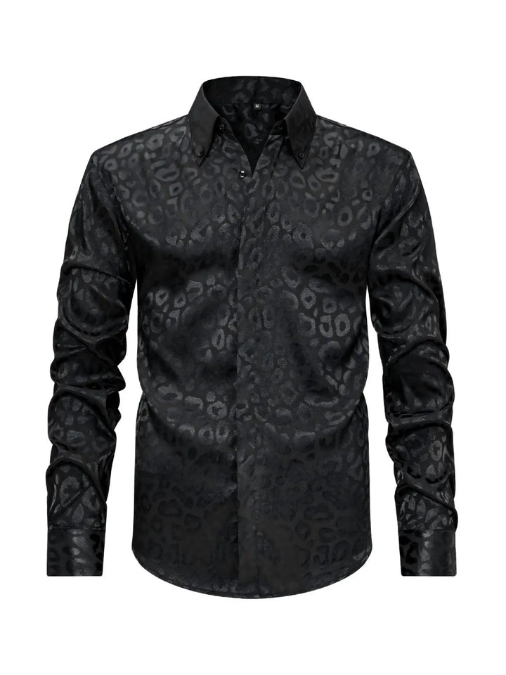 Men's Full Size Leopard Button Down Satin Shirt Plus Size
