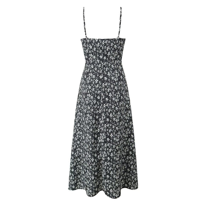 Sexy Deep V Plunge neck Maxi Dress Women Spring Vintage Floral Sling Dress