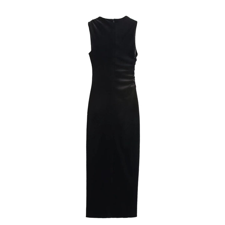 Spring Women Elegant Velvet Texture Pleated Midi Dress
