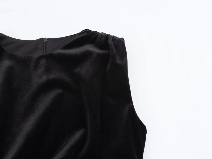 Spring Women Elegant Velvet Texture Pleated Midi Dress