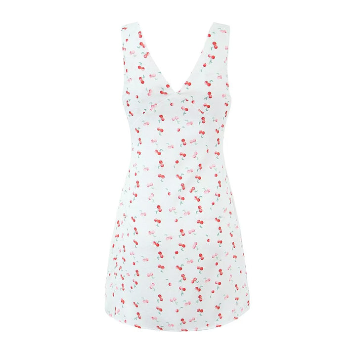 Women Clothing Summer Sexy Low Cut V neck Sleeveless Printed Dress