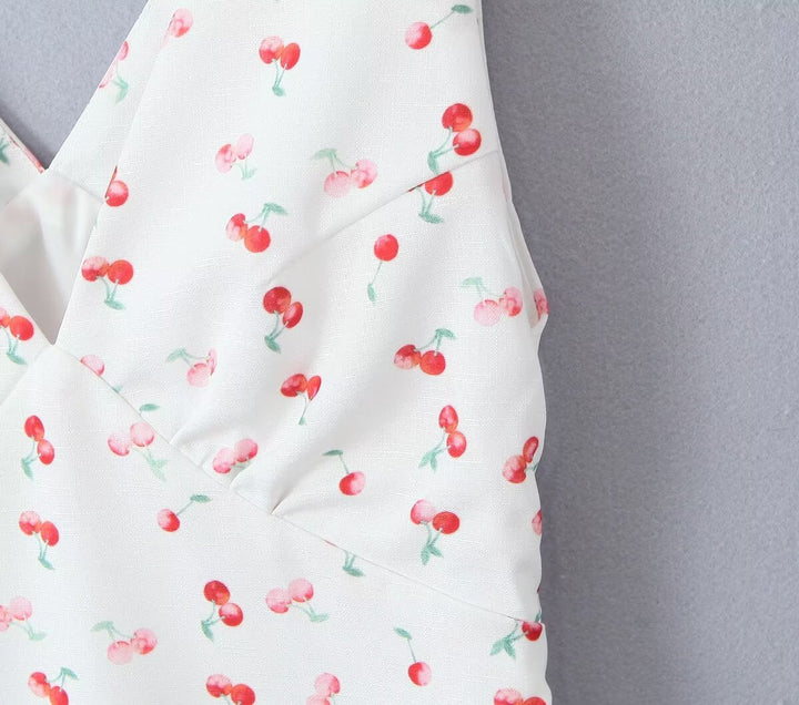 Women Clothing Summer Sexy Low Cut V neck Sleeveless Printed Dress