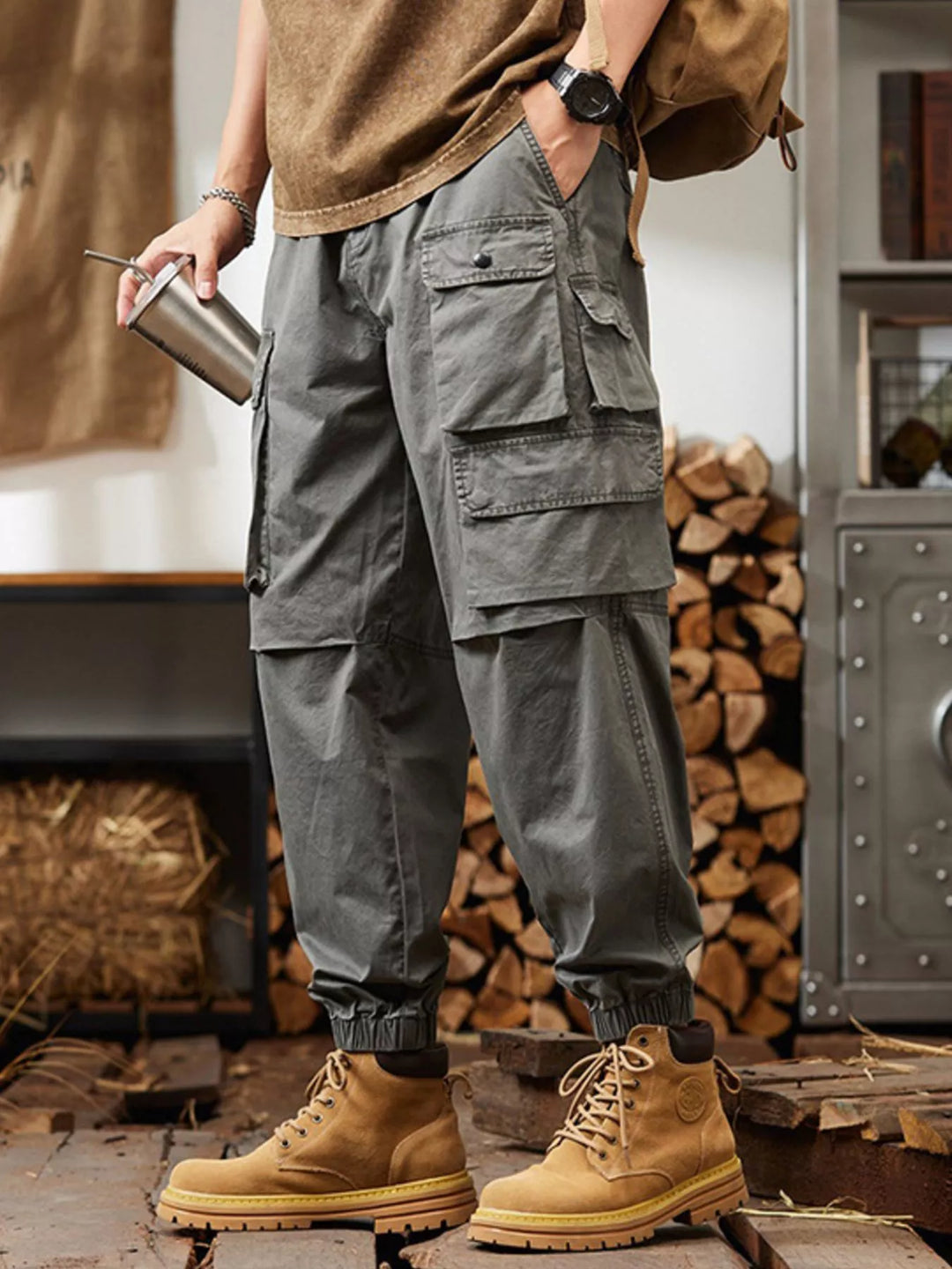 Men's Plus Size Relaxed Fit Multi-Pocket Cargo Pants