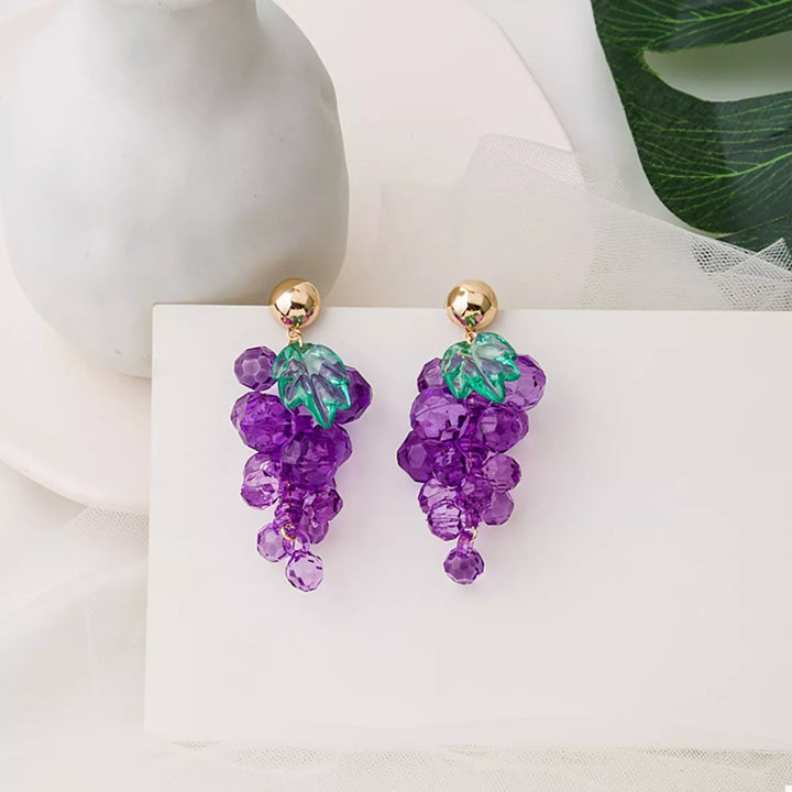 Grape Cluster Beaded Dangle Earrings