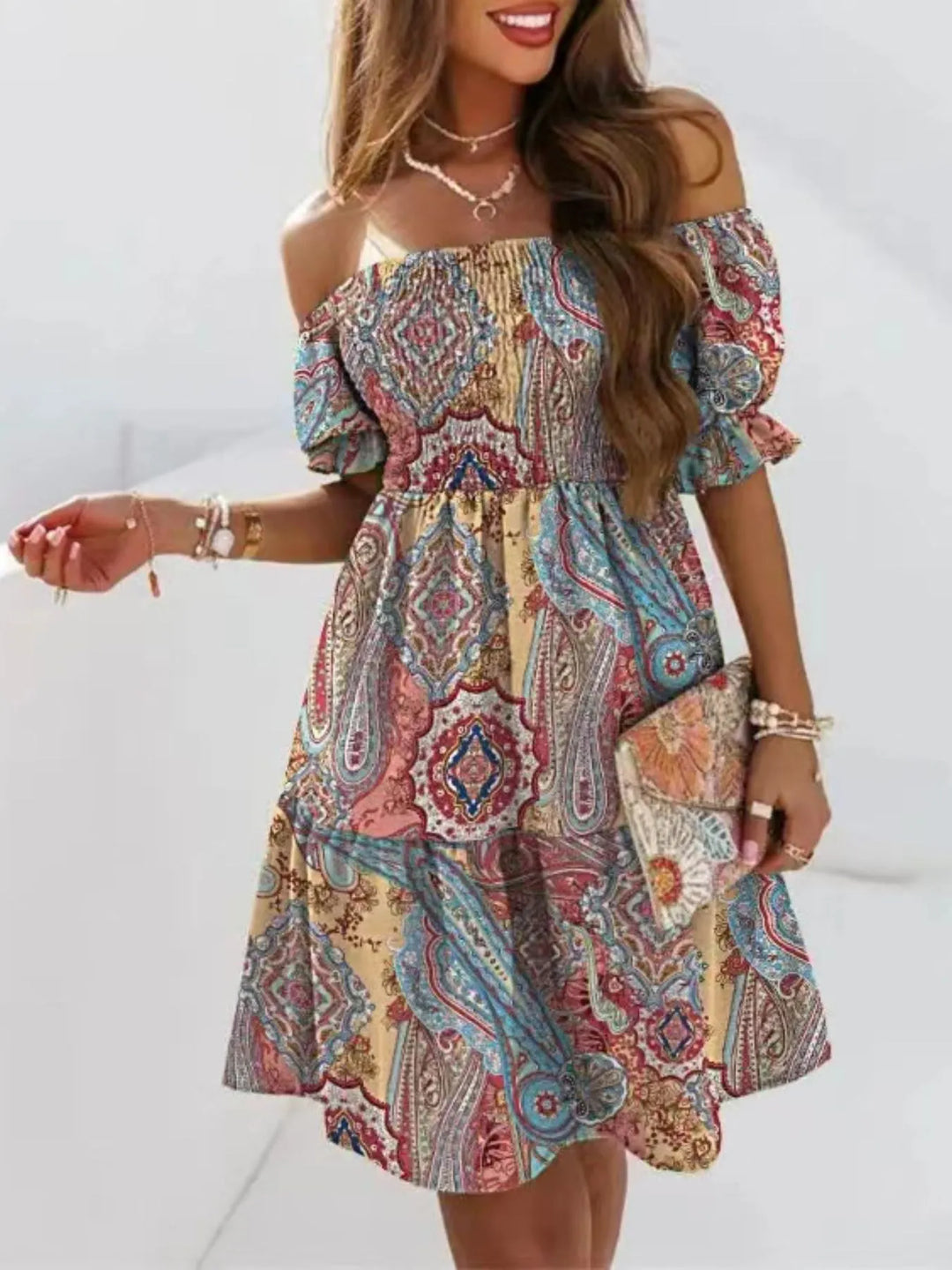 Off Shoulder Smocked Summer Dress