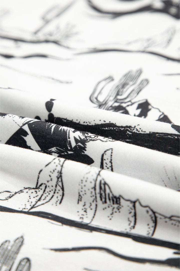 White Desert Sand Print Short Sleeve Knit Top