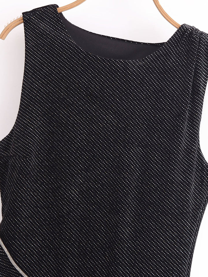 Women Clothing Elegant Slim Shiny Ornament Velvet Sleeveless Dress