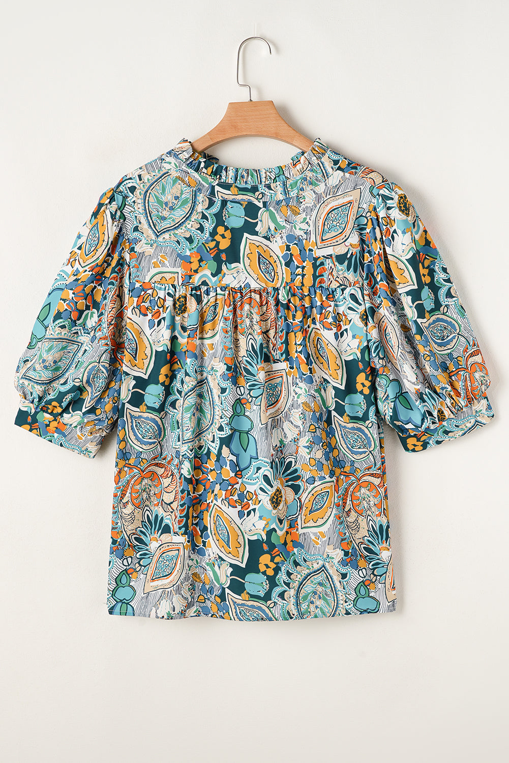 Multicolour Plus Size Floral Print Half Sleeve Slit Neck Blouse