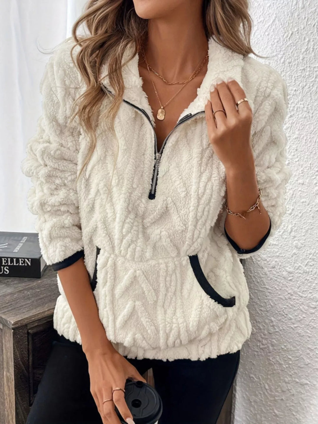 Full Size Sherpa Half Zip Sweatshirt Plus Size