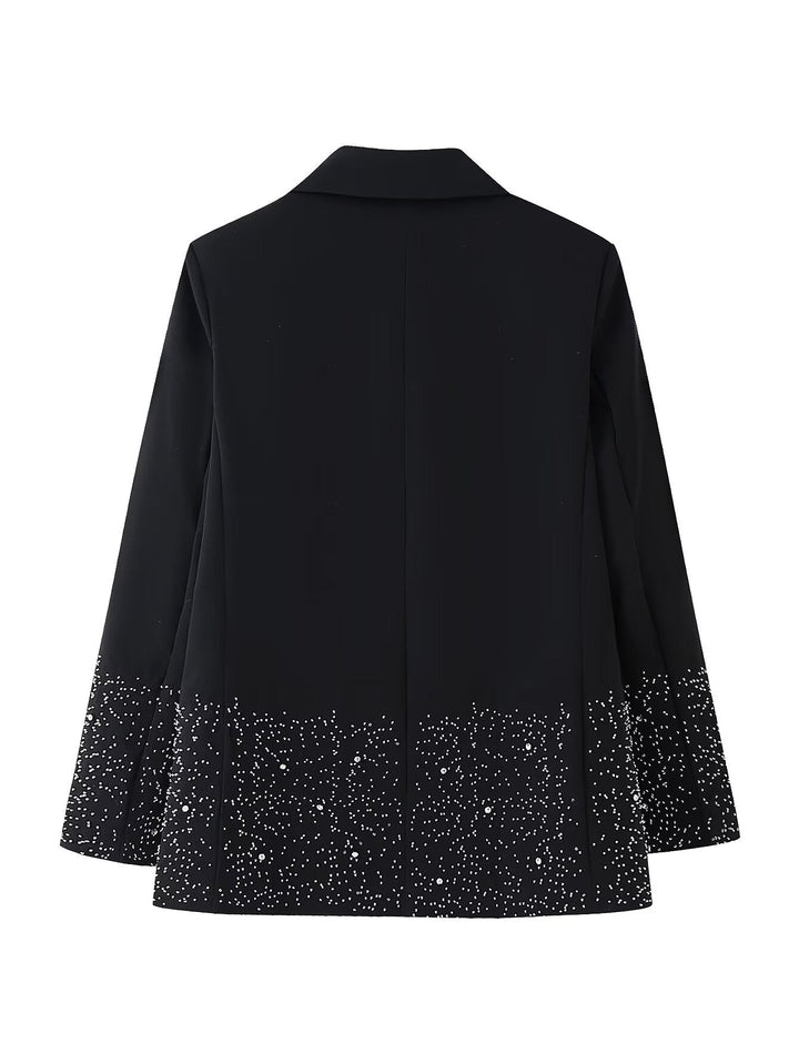 Spring Women Casual Artificial Jewelry Inlaid Embroidered Blazer High Waist Shorts Set