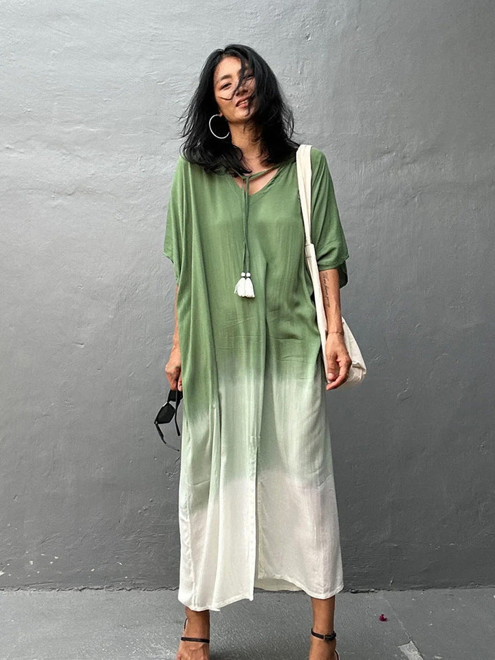Gradient Color Rayon Beach Dress Vacation Beach Cover Up Swimsuit Outwear Dress Women Slit