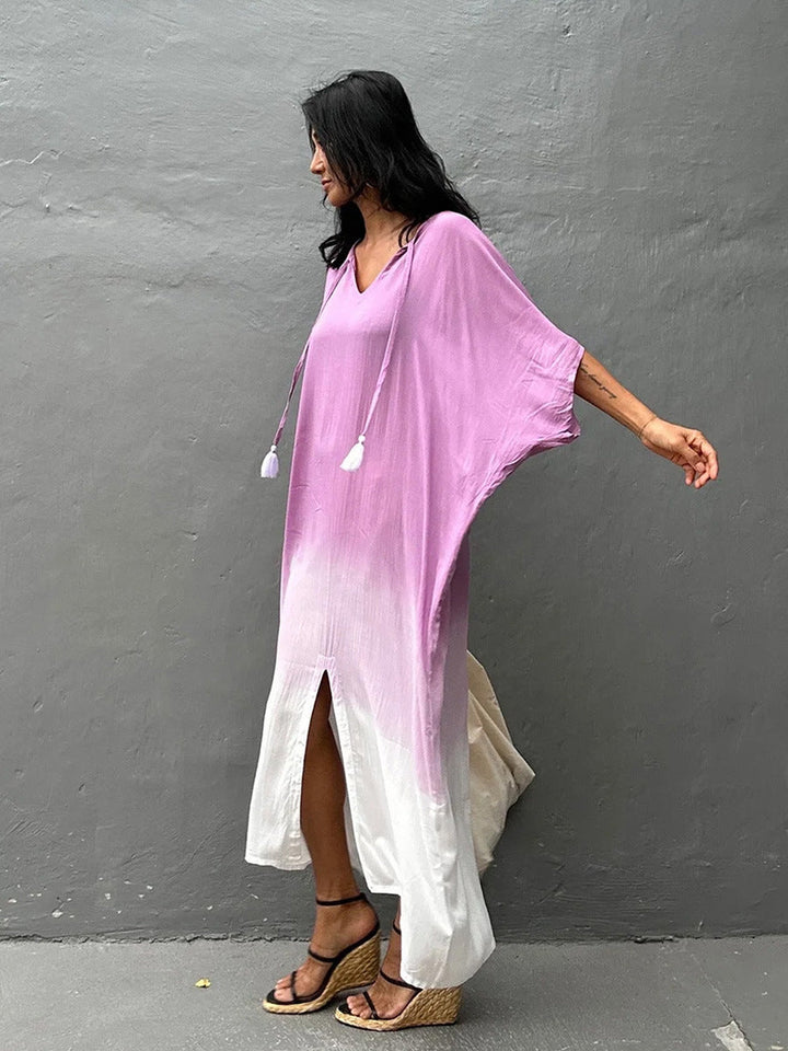 Gradient Color Rayon Beach Dress Vacation Beach Cover Up Swimsuit Outwear Dress Women Slit