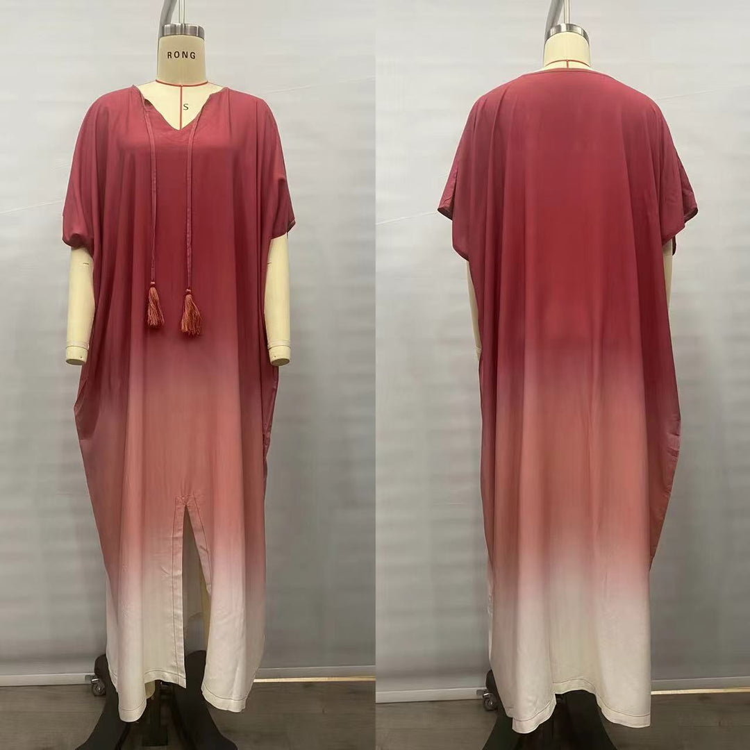 Gradient Color Rayon Beach Dress Vacation Beach Cover Up Swimsuit Outwear Dress Women Slit