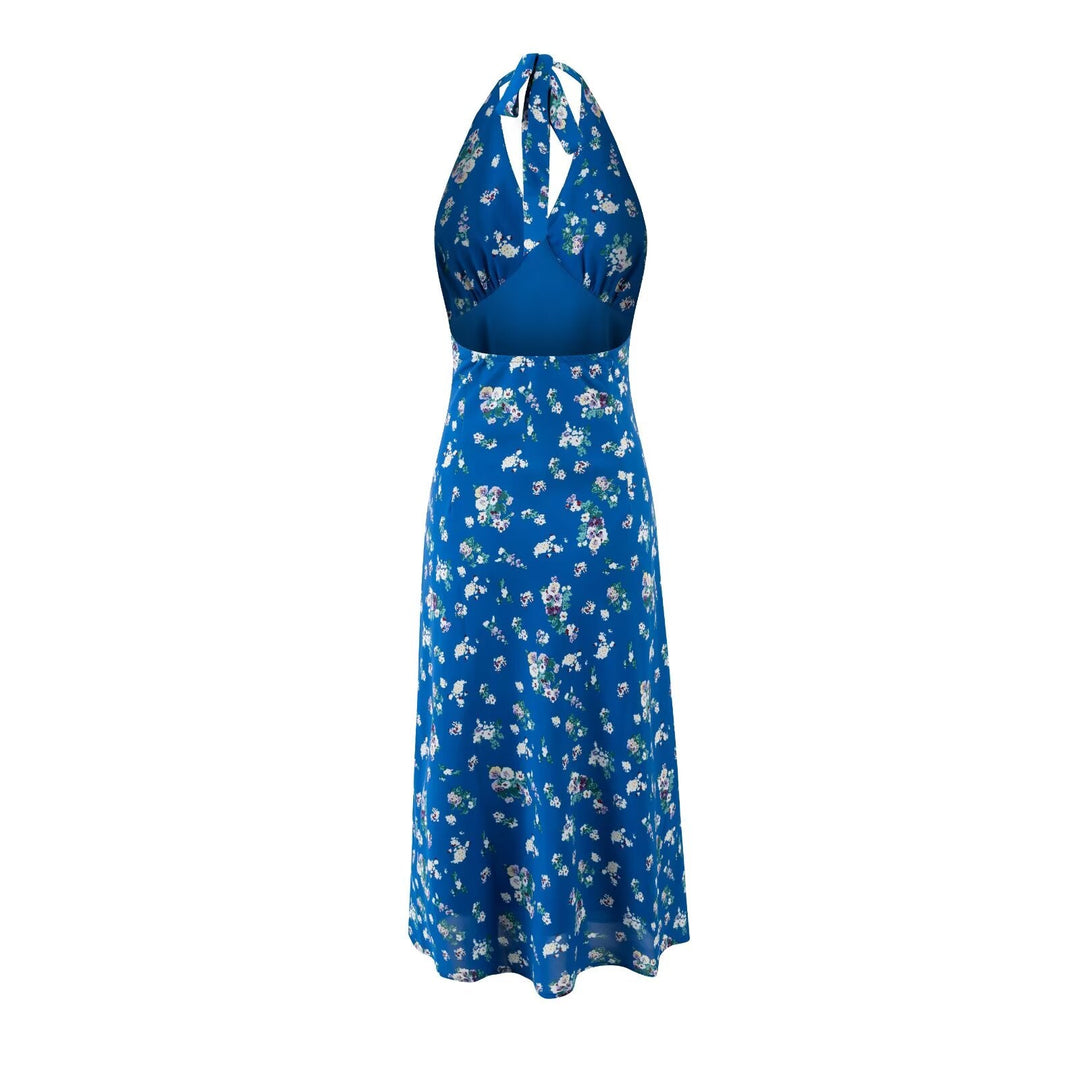 Spring Sexy Vacation Sexy V neck Strap Halterneck Printed Dress