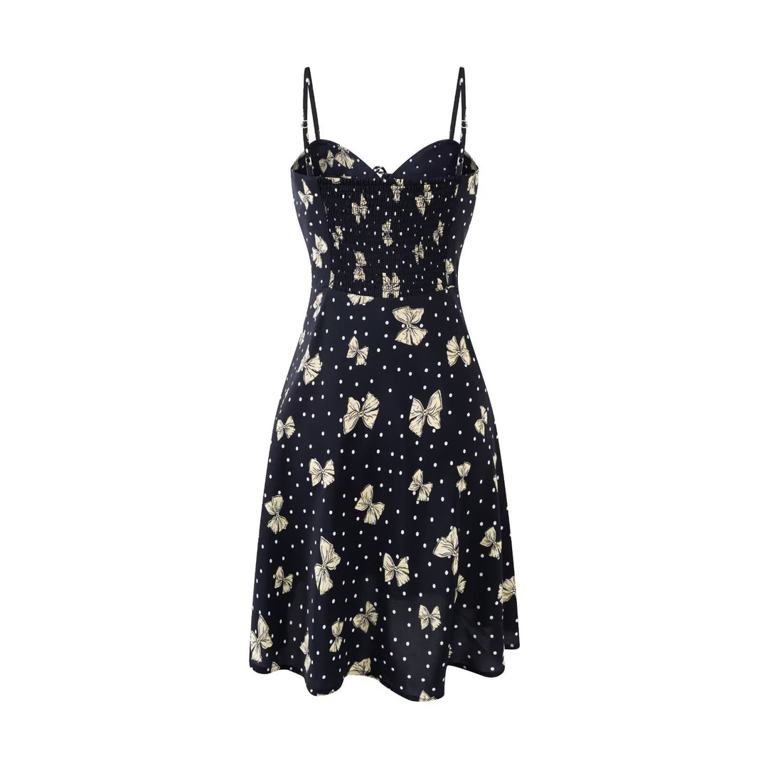 Spring Gentle Vacation Butterfly Floral Print Suspender Dress