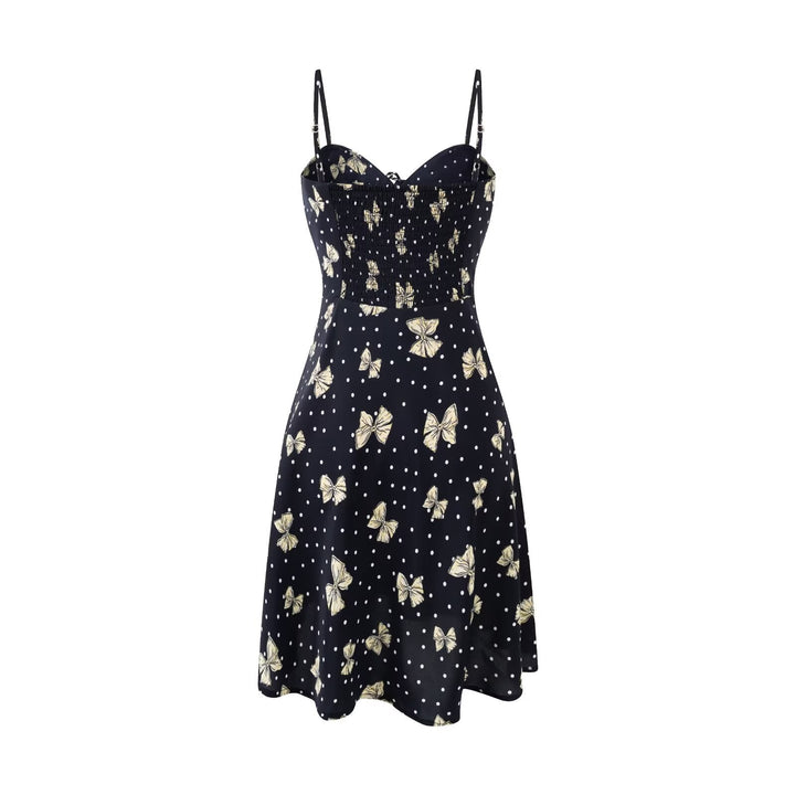 Spring Gentle Vacation Butterfly Floral Print Suspender Dress