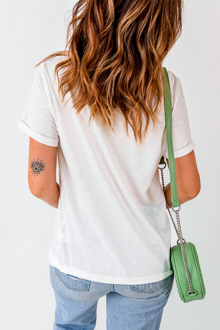 White Polka Dot Bow Rabbit Graphic Crewneck Easter Fashion Tee