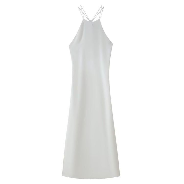 Women Clothing Products Back Decorative Satin Sling Dress