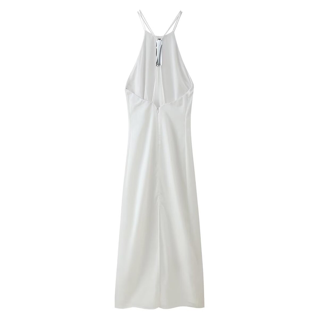 Women Clothing Products Back Decorative Satin Sling Dress