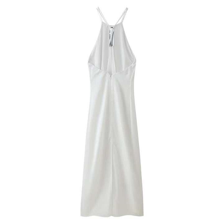 Women Clothing Products Back Decorative Satin Sling Dress