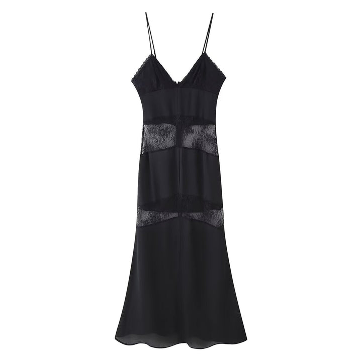 Spring Summer Sexy Halter Backless Lace V neck Patchwork Suspender