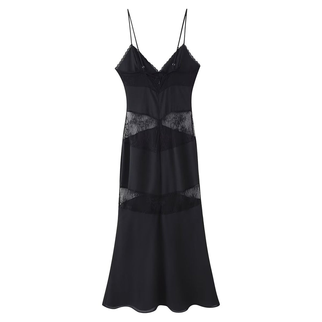 Spring Summer Sexy Halter Backless Lace V neck Patchwork Suspender