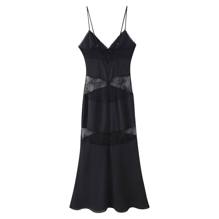 Spring Summer Sexy Halter Backless Lace V neck Patchwork Suspender