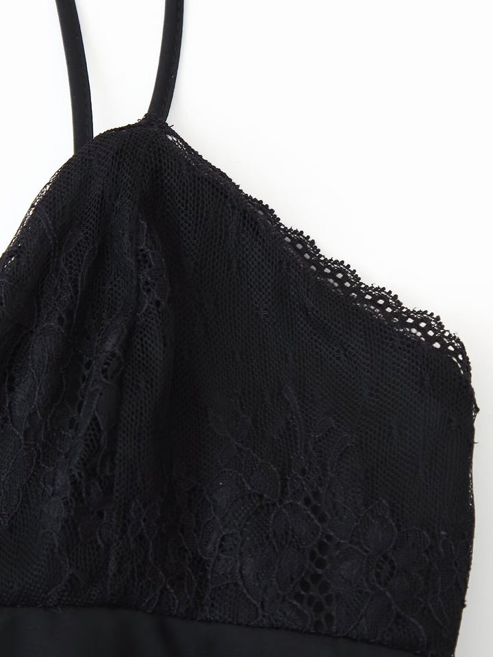 Spring Summer Sexy Halter Backless Lace V neck Patchwork Suspender