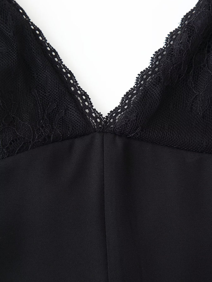 Spring Summer Sexy Halter Backless Lace V neck Patchwork Suspender