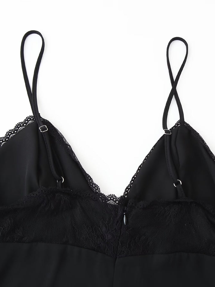 Spring Summer Sexy Halter Backless Lace V neck Patchwork Suspender