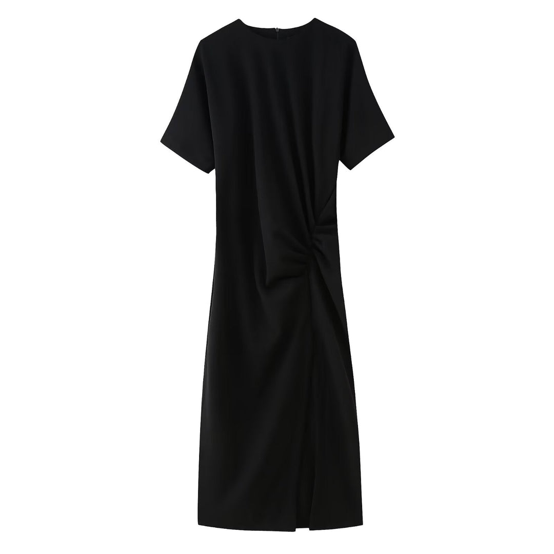 Spring Women Elegant Pleated Midi Dress