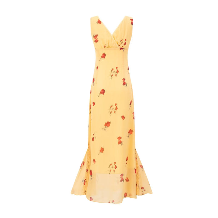 Summer Dusk Rose Lace Sling Floral Dress Cinched Slimming Maxi Dress