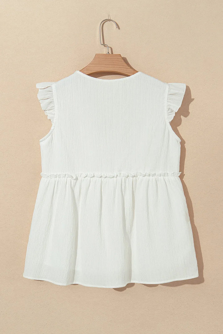 Ruffled Trim V Neck Flutter Flowy Top