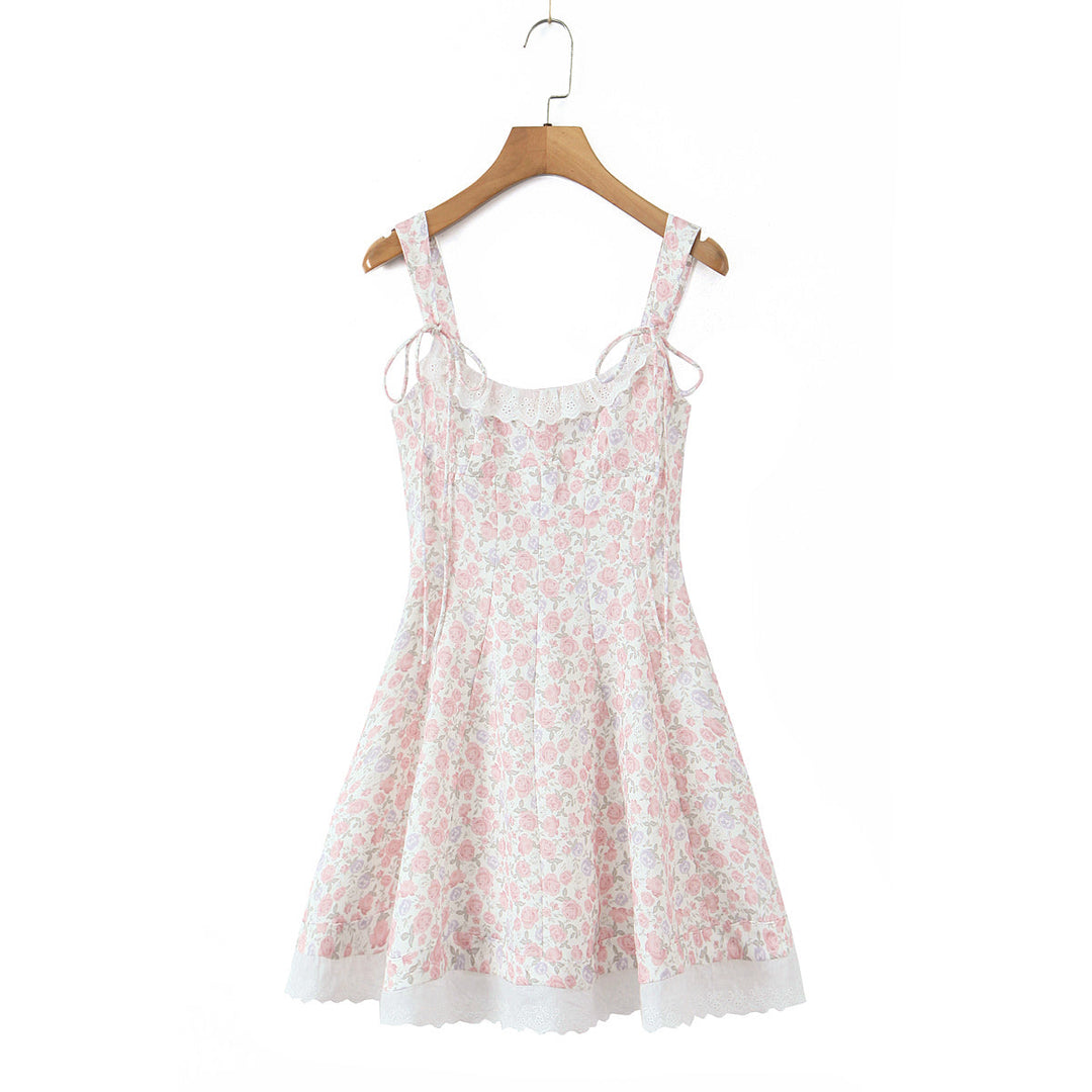 Women Clothing Spring Summer Pink Double Layer Strap Elastic Smocking Princess Dress
