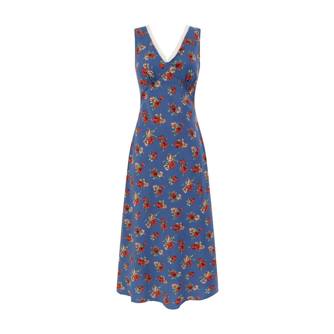 Spring Casual Vacation Floral V neck Lace up Waist Controlled Maxi Dress