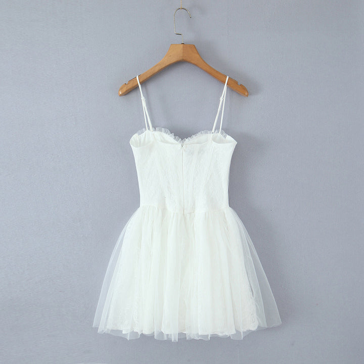 Spring Summer Vacation Sexy Little Fresh Sweet Spicy Waist Shaping Lace Embroidery Dress