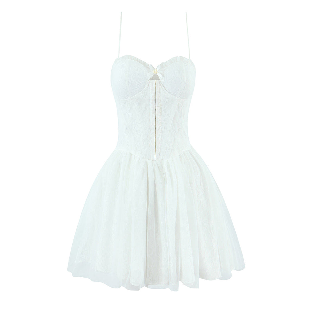 Spring Summer Vacation Sexy Little Fresh Sweet Spicy Waist Shaping Lace Embroidery Dress