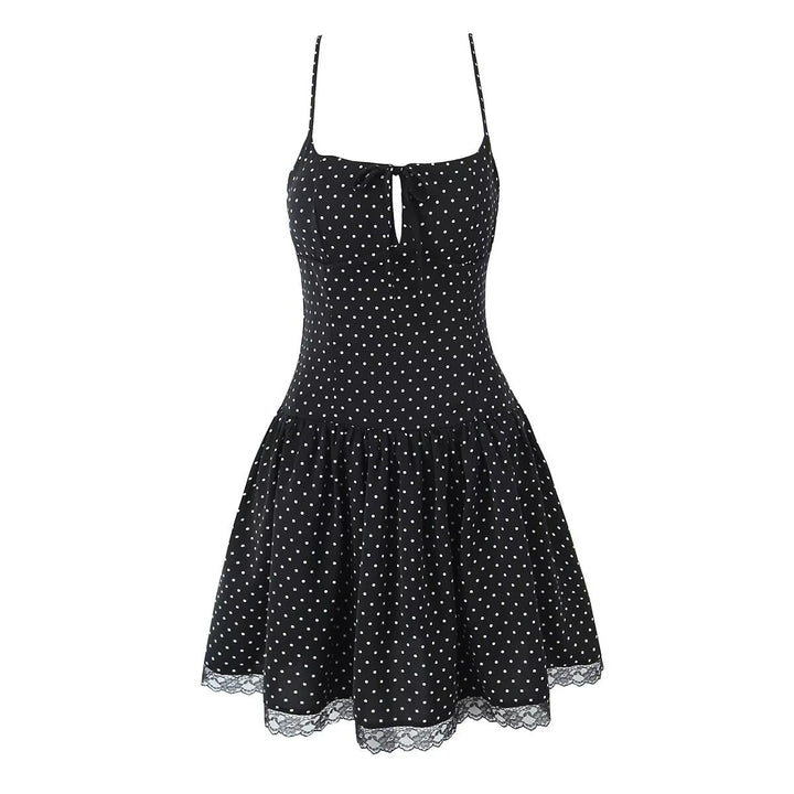 Summer Women Sexy Polka Dot Camisole Stitching Lace Bow Dress