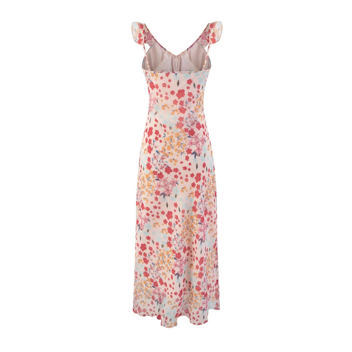 Waist Controlled Slimming Floral Strap Midi Dress Seaside Vacation Dress Women