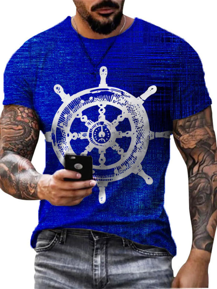 Men's Full Size Artistic Compass Graphic Round Neck T-Shirt Plus Size